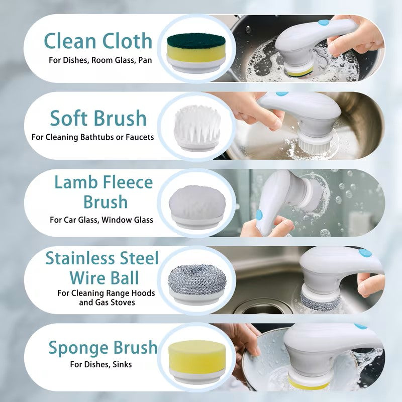 Cleaning tool with various attachments for different cleaning tasks.